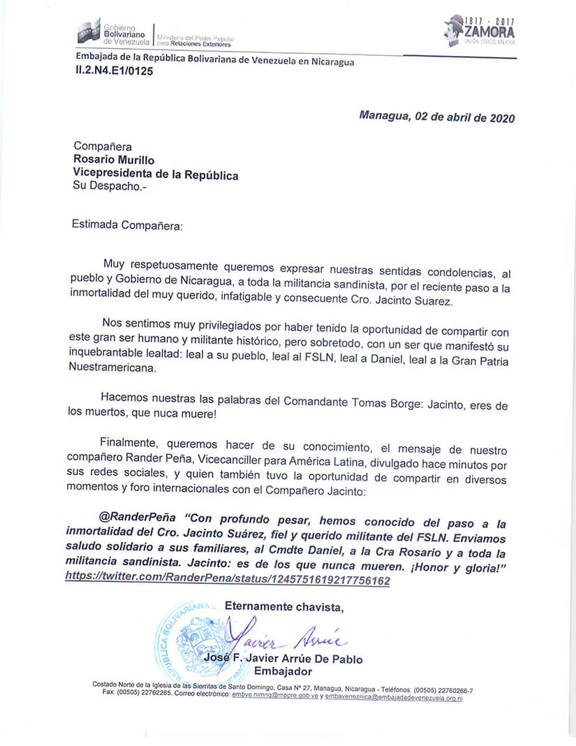 mensaje-condolencias-embajada-de-venezuela-por-fallecimiento-jacinto-suarez